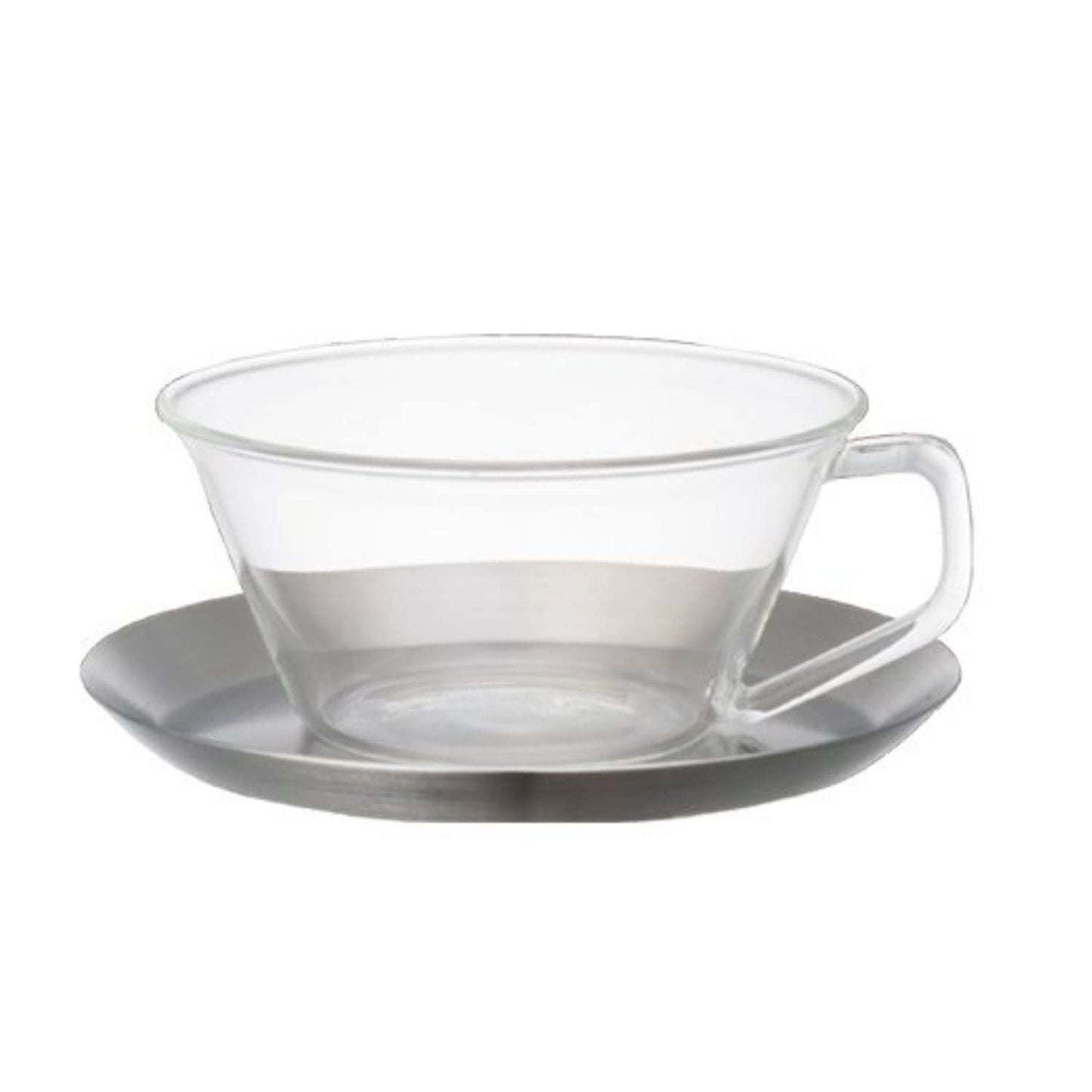 KINTO CAST 23086 Tea Cup & Saucer, 7.8 fl oz (220 ml), Stainless Steel, Heat Resistant Glass, Black Tea, Dishwasher Safe