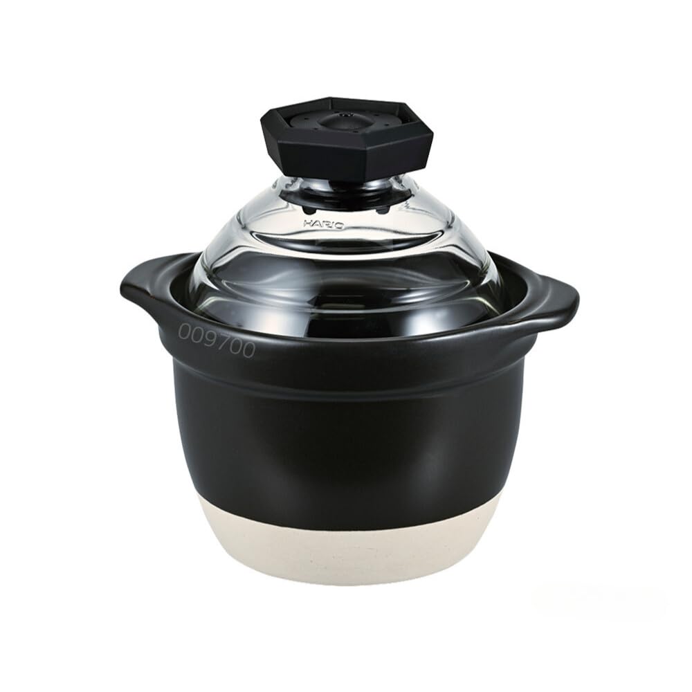HARIO GNR-150-B-W Rice Pot with Glass Lid, 1 to 2 Cups, Visible Inside, Heat-resistant Glass, Ceramic, Made in Japan