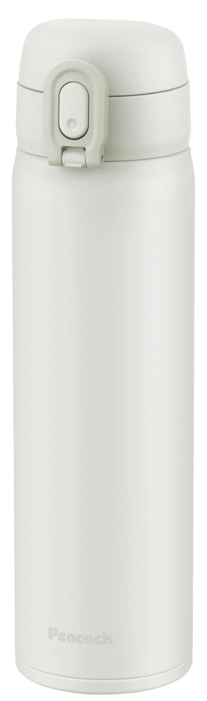 The-peacock AKT-50 W Water Bottle, 16.9 fl oz (500 ml), Hot and Cold Retention, One-Touch Mug Bottle, Thermos Bottle, White