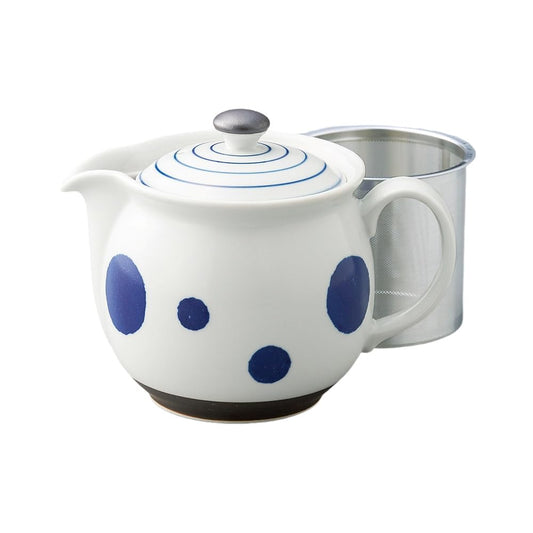 Ale-net Teapot Pot (Stainless Steel with Tea Strainer) 3.9 x 4.5 inches (10 x 11.5 cm), 15.9 fl oz (450 cc), Arita Ware, Round Crest Line SS Nice Spot, Porcelain, Made in Japan, Fashionable