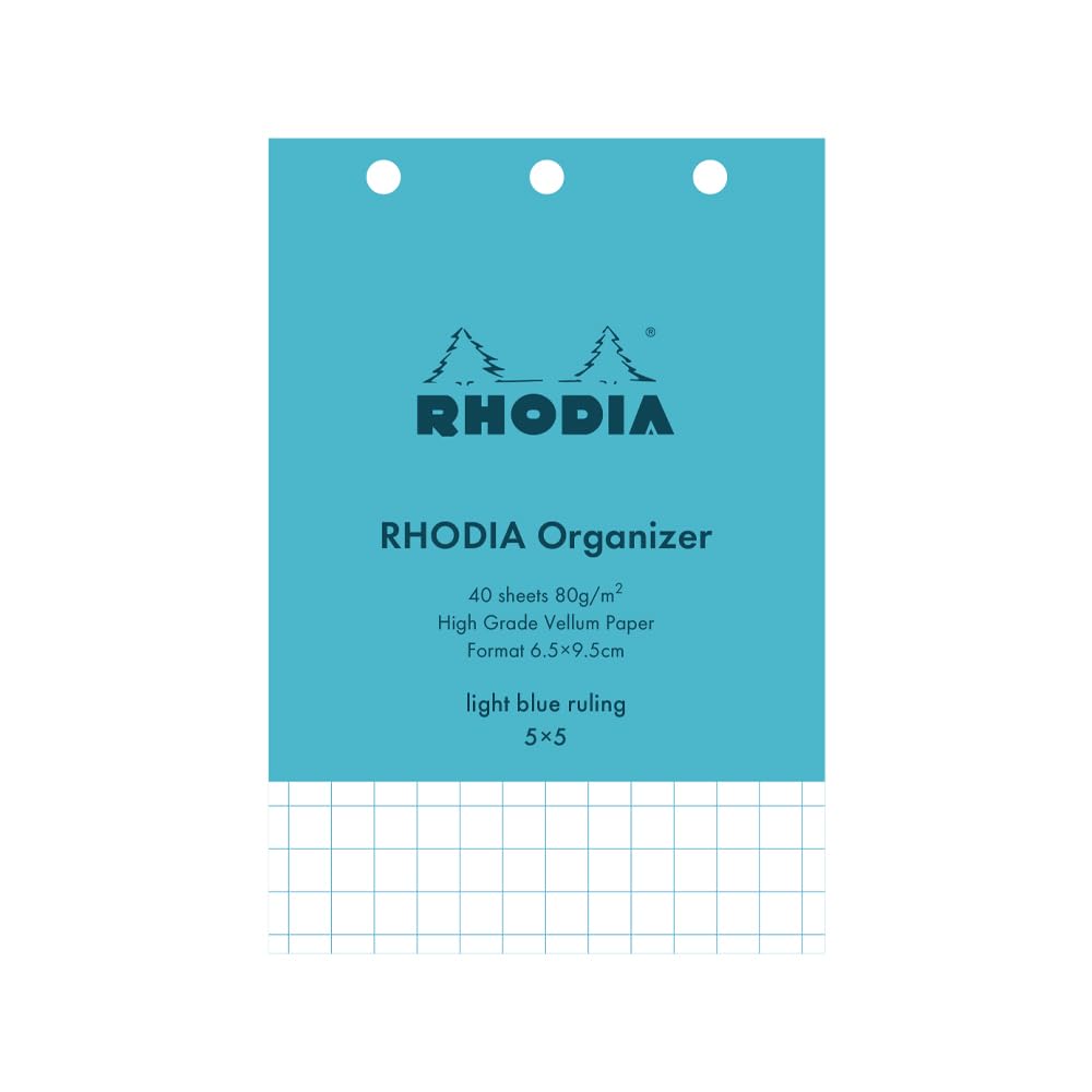 Rhodia Mini 3-Hole Personal Organizer Refill, Vellum Graph 5 x 5, Light Blue Rule, 3.7 x 2.6 inches (9.5 x 6.5 cm) (Bible Width), 0.2 inch (5 mm) Squares, 40 Sheets, Paper Weight 80 g/sq2