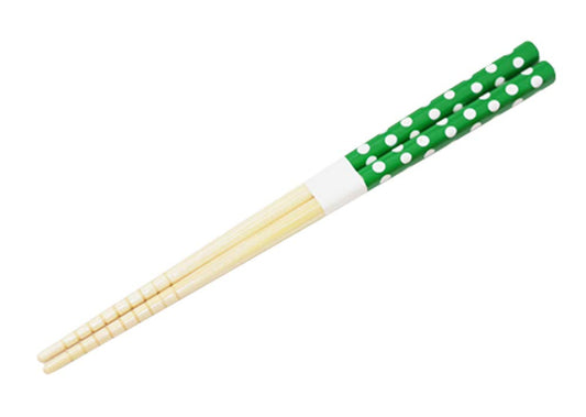 Alphax 906445 Chopsticks, Green, 7.1 inches (18 cm), White Bamboo Polka Dot Chopsticks