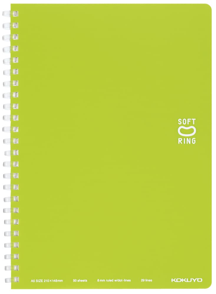 KOKUYO Spiral Lined Notebook, 8.3'' x 5.8'' Pastel Journal A5 Soft Ring Notebooks with Dot 6 mm Ruled, 50 Sheets, Light Green 1 Subject Notebook, Note Taking for School. Japan Import (SU-SV331BT-LG)