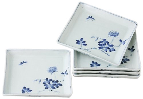西海陶器(Saikaitoki) Hasami Ware 10649 Square Serving Plate, Nobara Pattern, 5.7 inches (14.5 cm), Set of 5, Comes in a Presentation Box