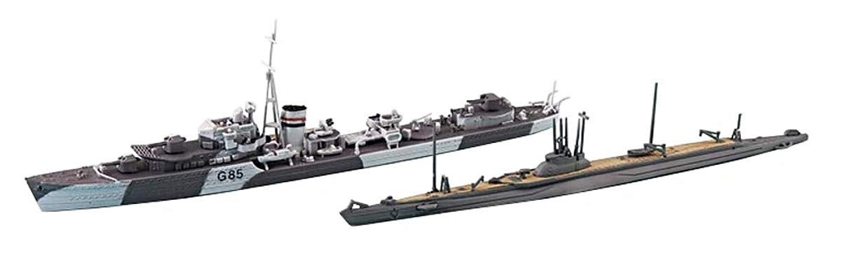 Aoshima HMS Destroyer Jupiter and Japanese Submarine I-60 1:700 Scale Model Kit