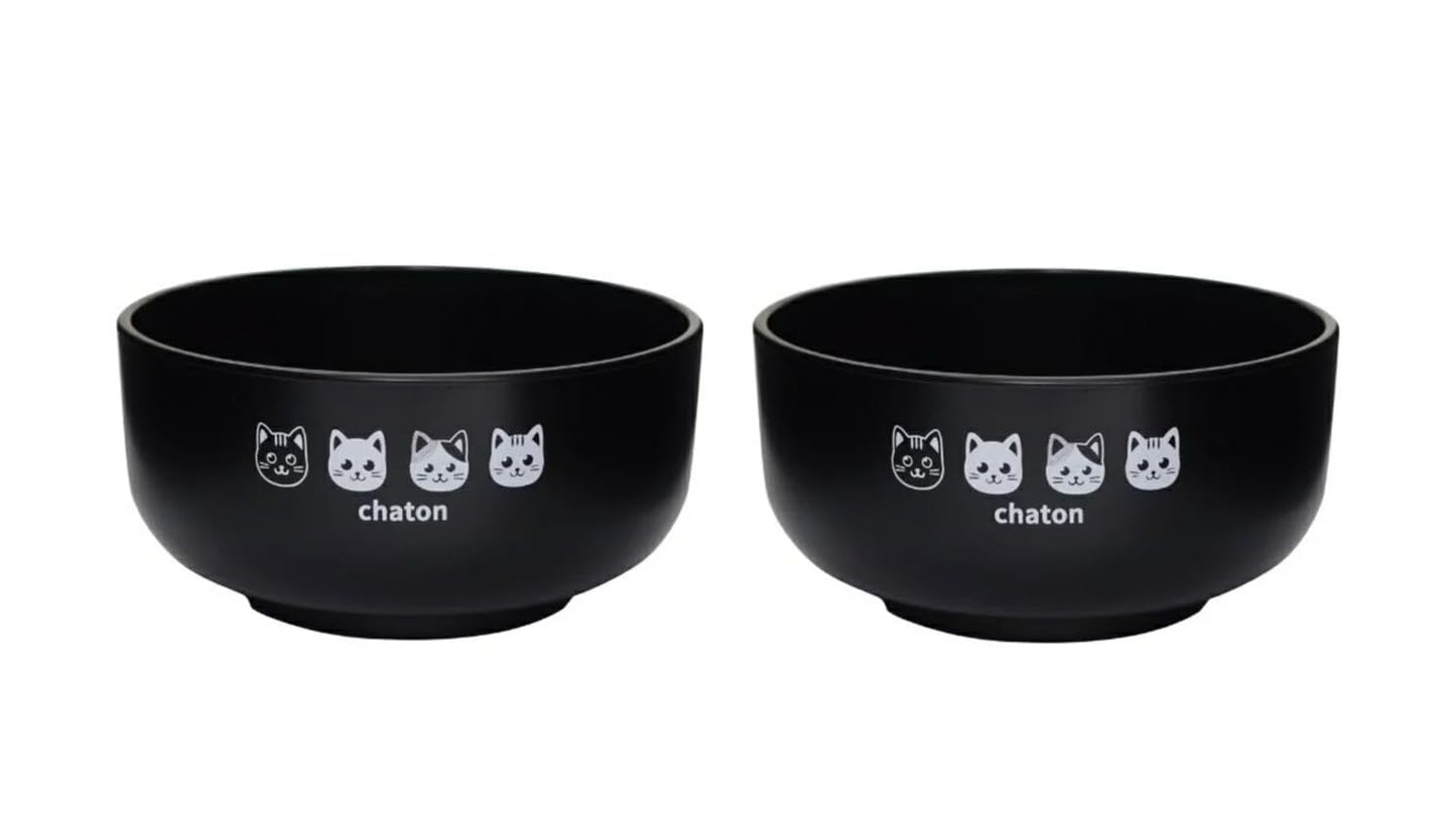 JapanBargain 4925, Japanese Rice Bowl Plastic Lacquered 5" Kitty Cat Soup Bowl, Made in Japan, 1 Pack Black