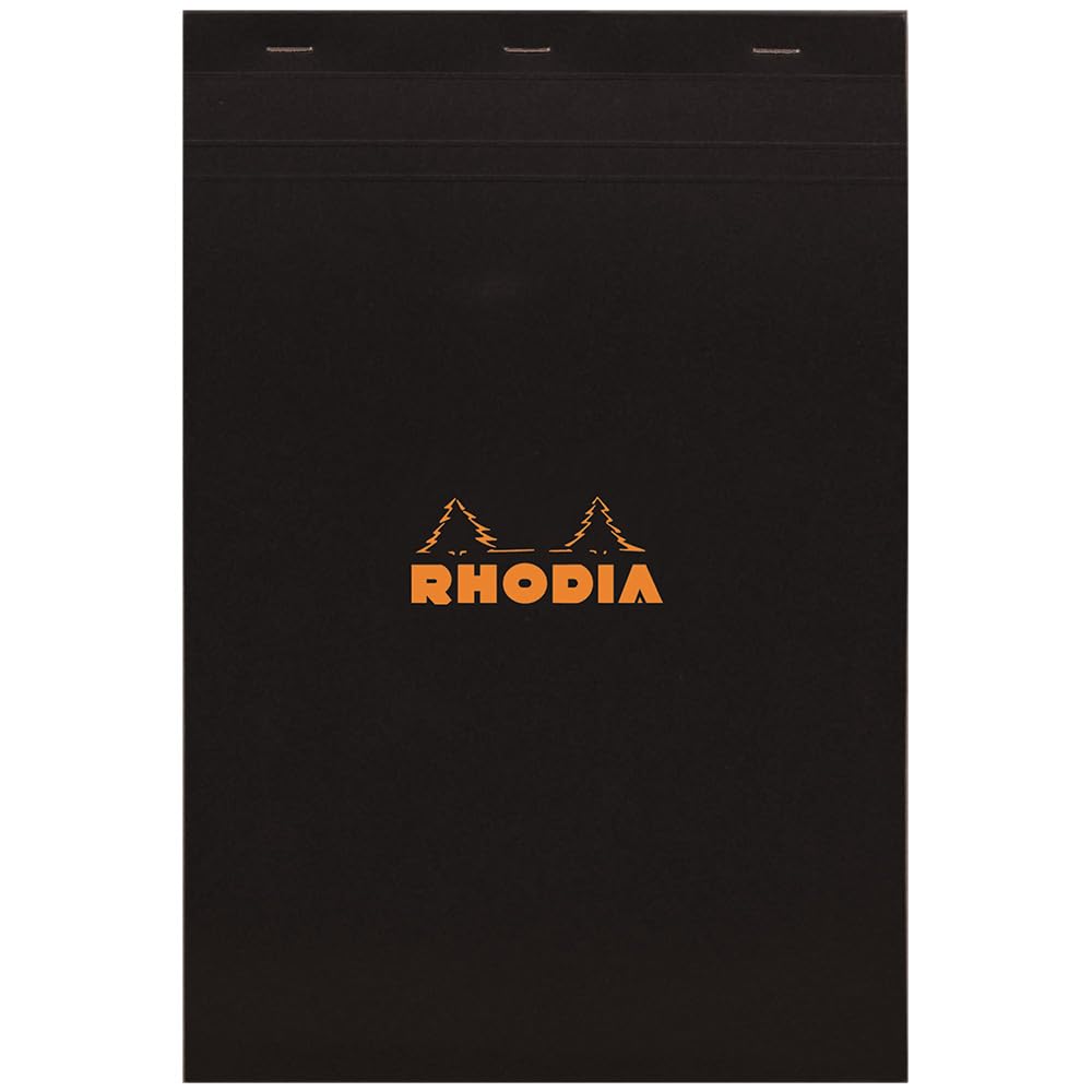 Rhodia cf192009 Notepad, No.19 (A4+), 80 Sheets, 0.2 inch (5 mm) Grid Ruled, Water Repellent Cover, Perforated, Black