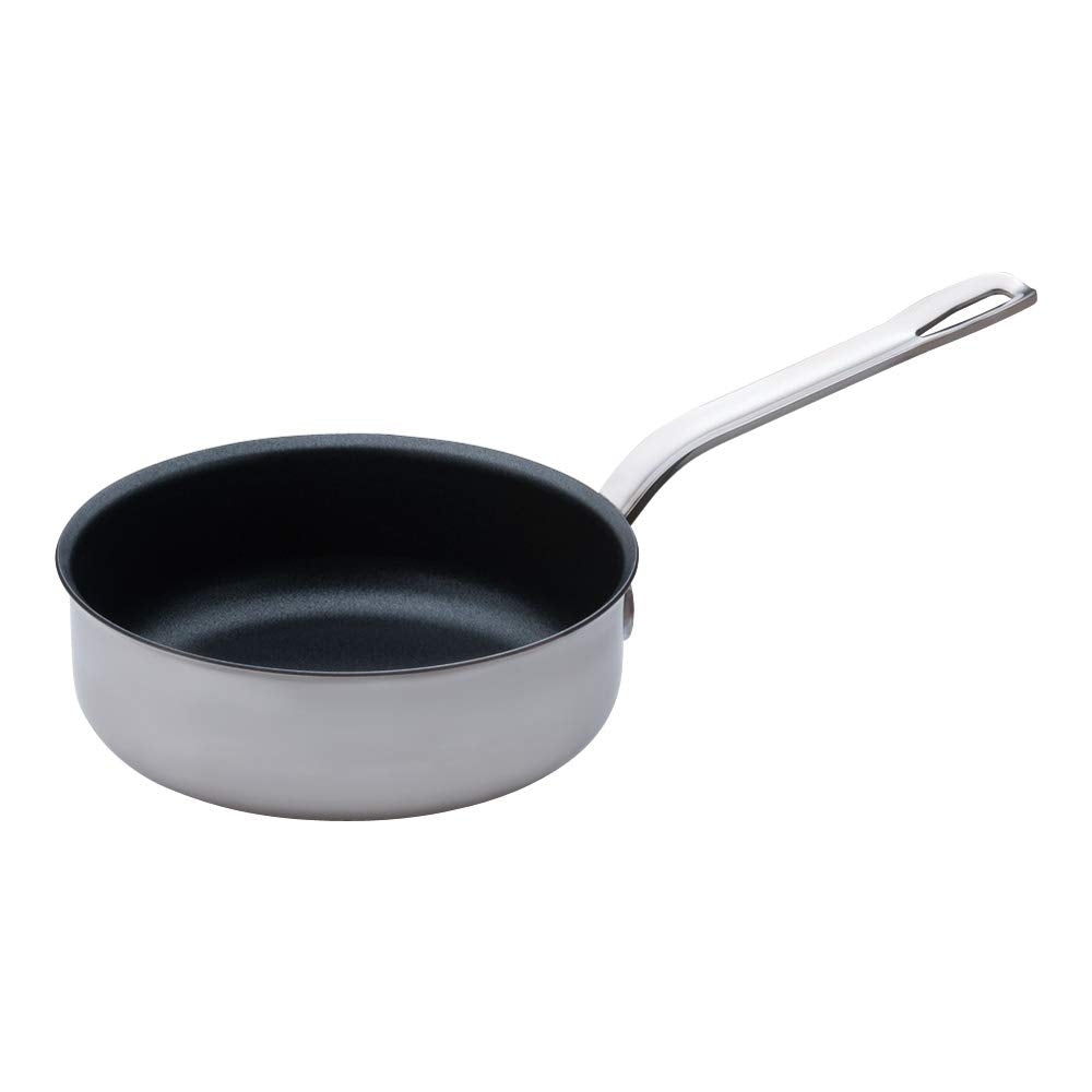Endoshoji ASTG902 Power Denge, Commercial Use, Alpha Saute Pan, 7.1 inches (18 cm) (Without Lid), Induction Compatible, Inner Surface/Strong Coat Treatment, Stainless Steel, Made in Japan