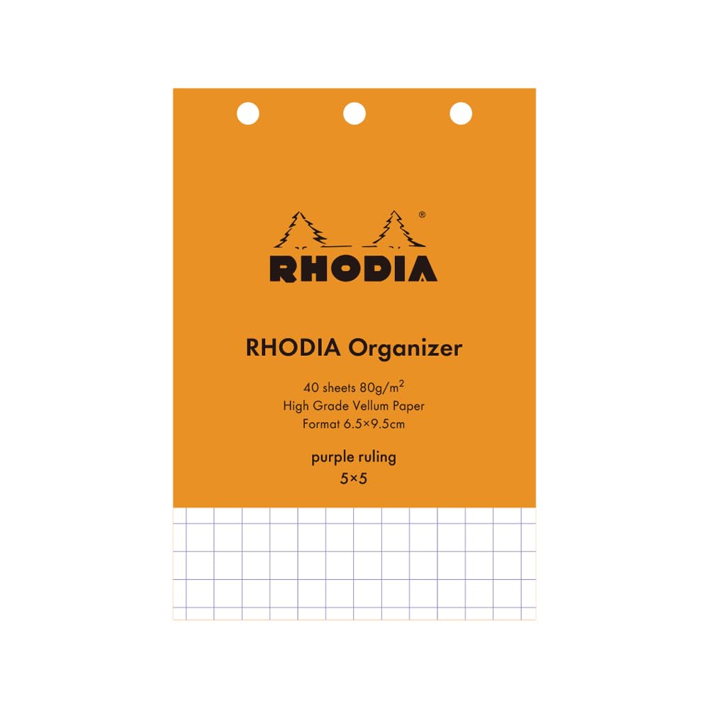 RHODIA RHODIA Mini 3-Hole Personal Organizer, Organizer, Organizer, Refill, Velam, Grid, 2.0 x 2.6 inches (5 x 5 cm), Size: 3.7 x 2.6 inches (9.5 x 6.5 cm), Bible Width, 0.2 inch (5 mm) Grid, 40 Sheets, Paper Weight: 2.8 oz/sq m), White