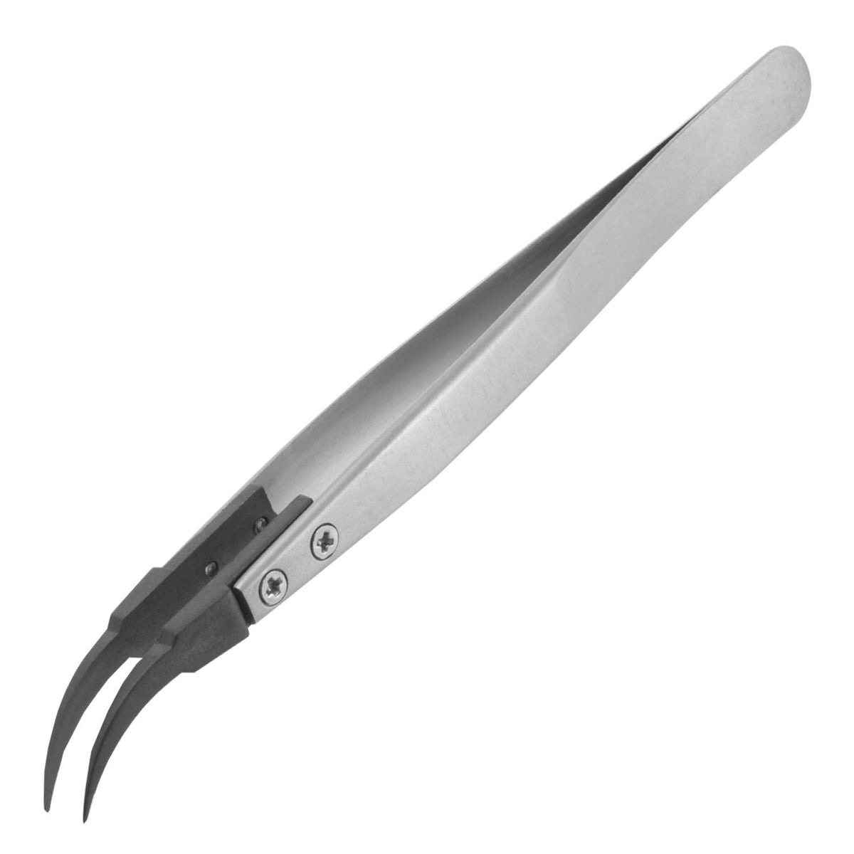 ENGINEER PTZ-43 PPS ESD-Safe Plastic Tipped Tweezers, Curved nose Interchangeable, fine Pointed Tips, Stainless Steel Body