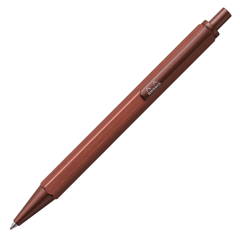 Rhodia Ballpoint Pen Script 0.7mm Hexagonal Barrel Aluminum Body Hairline Finish Low Viscosity Oil-Based Ink Maroon Brown cf9346