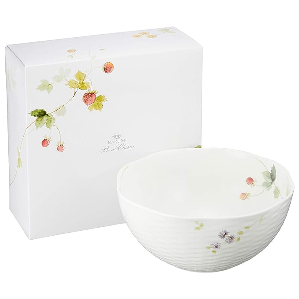 Narumi 51281-21911P Lucy Garden Salad Bowl, Diameter 8.7 inches (22 cm), Berry Pattern, Stylish, Cute, Relief, Wedding Gift, Microwave Warming, Dishwasher Safe, Gift Box Included