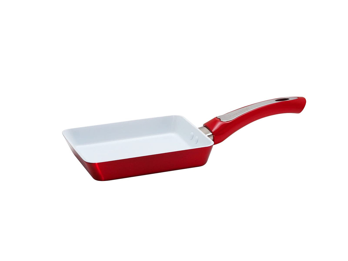 D&S DSSH18E-WHRE Ceramic Coated Egg Pan, Induction Compatible, Egg, Shinny Red, PFOA Free, Non-Stick Double Layer Ceramic Coating, 5mm Thick Bottom Construction, Easy Care