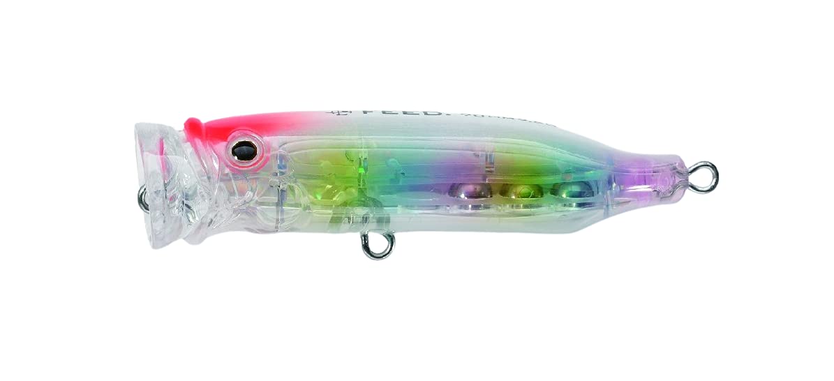 TackleHouse, Popper, Contact, Feed Popper, 2.8 inches (70 mm), 0.3 oz (9.5 g), PP Rainbow #01 CFP70 Lure