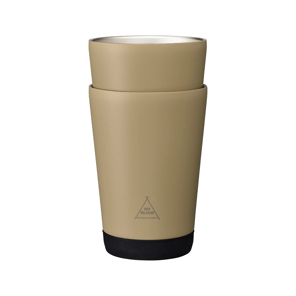 Doshisha Stackable Tumbler, 13.5 fl oz (400 ml), Stainless Steel, Vacuum Insulated, Sand Beige, Set of 2