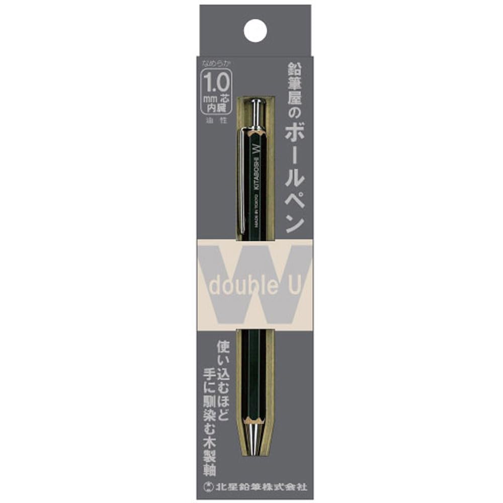 Kitaboshi 1.0mm Ballpoint Pen, Wooden Barrel, Dark Green, 1ea (W-600DG)