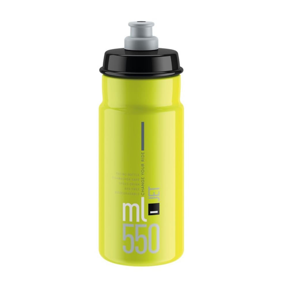 ELITE Jet Cycling Water Bottle – 550ml – Yellow Fluo with Black Logo – High-Flow, Biodegradable, BPA-Free