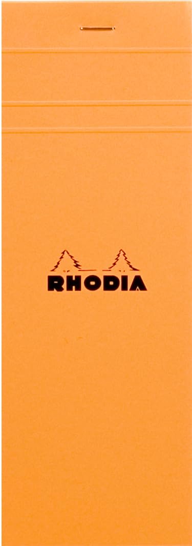 Rhodia cf8200 Notepad No. 8 (7.4 x 21 cm), 80 Sheets, Square Ruled, Water Repellent Cover, Perforated, PEFC Certified, Block Rodia, Orange