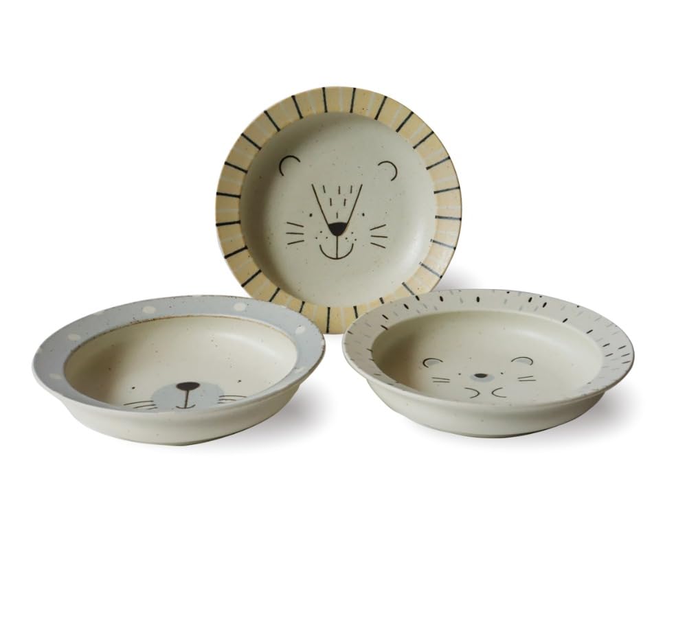 アワサカ Awasaka 7-2097 Coupe Plate Set, MoguMoguLunch Lion & Hedgehog & Sesame Seal
