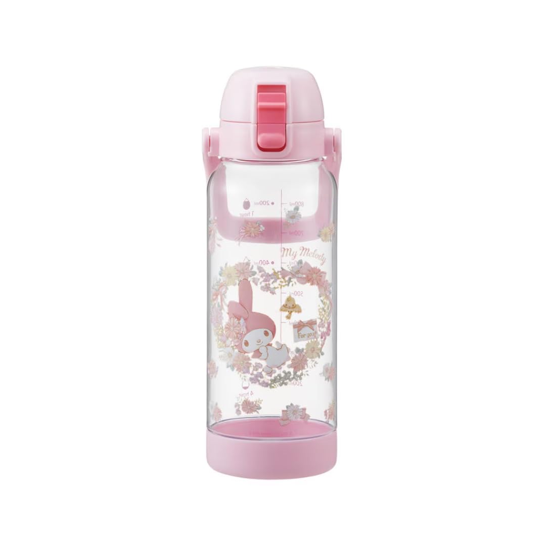 Skater PDMK10-A Drink Marker Bottle, 3.3 fl oz (1 L), Easy to See How Much You Drink at a Glance, Includes Handle, Plastic Water Bottle, My Melody, Paint, Sanrio