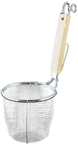 Shin-Etsu Works TS Ramen Dedicated Power Tevo Flat Bottom with Hook (8 Mesh) Body: Stainless Steel (18-8)/Handle: Natural Wood Japan ATB1202