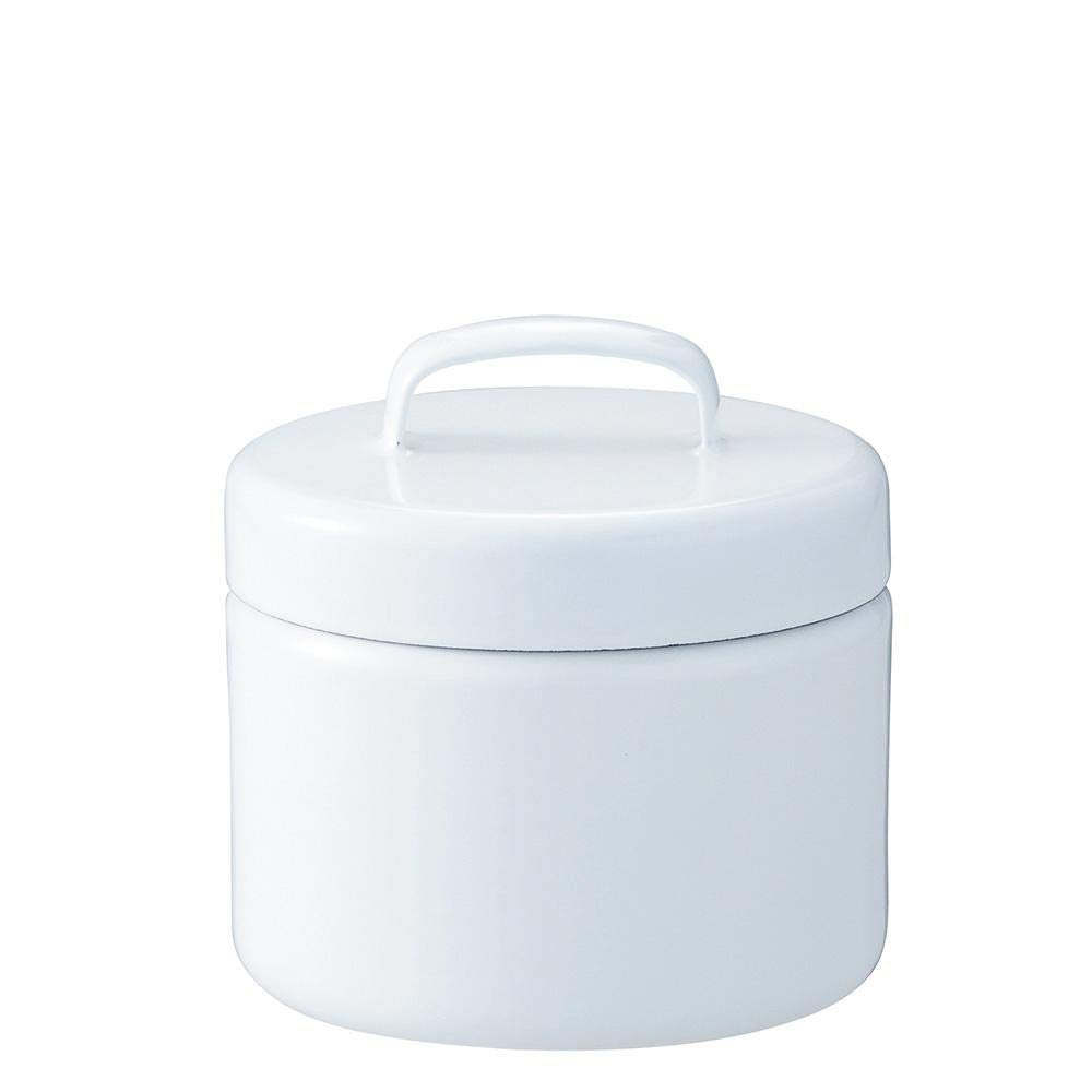 日々道具(Nichinichidougu) Daily Tools Noda Enamel Storage Container, Round Canister, With Inner Lid, Made in Japan, White, S