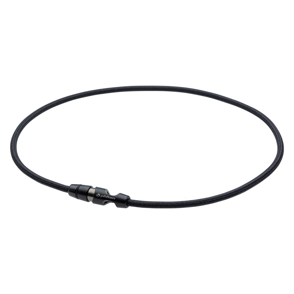 Phiten Metax Leash Model Necklace - Eco-Friendly Durable Polyester Rope, Permeated with Metax for Sports, Gym, Athletics with Stainless Steel Snap Clasp for Men and Women, Black 20 inch