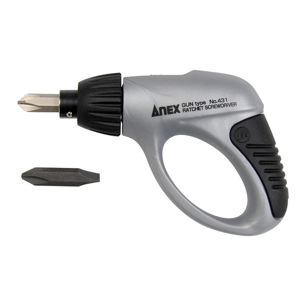ANEX No.431 Ratchet Screwdriver, Replaceable Type, Screw-Pita, Set of 2 Bits