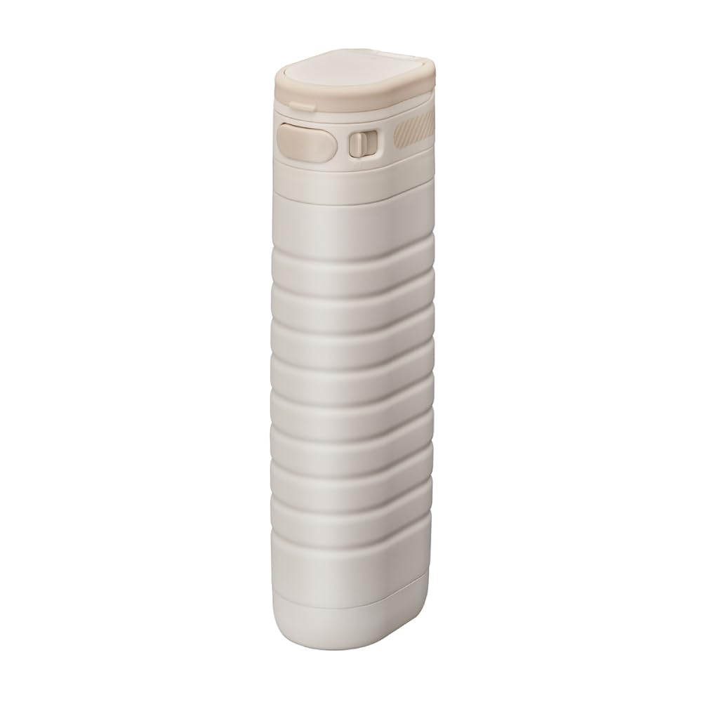 Sutto Doshisha One-Touch Water Bottle, 12.8 fl oz (380 ml), Thin, Double Wall Vacuum Construction, Heat Retention, Cold Retention, Locking Function, Stainless Steel Bottle, Ivory