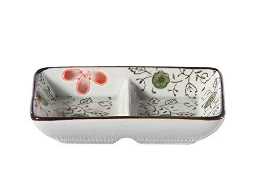 Nishida 120164 No. 4.5 Double Compartment Sauce Dish (Red Cosmos), Home Restaurant, Commercial Tableware