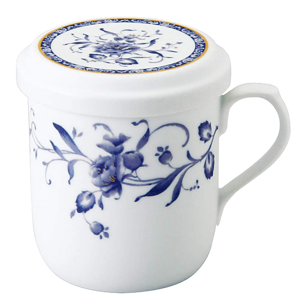 Narumi 40721-32930 Mug With Lid, Perene Blue, 9.4 Fl Oz (290 Cc), Floral, Cute, Stylish, Tea Strainer, Microwave Warming, Made In Japan, Gift Box