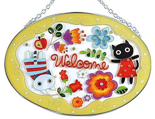 Forkart Cute Handmade Glasswork Stained Frame Fairy Forest Cats Welcome