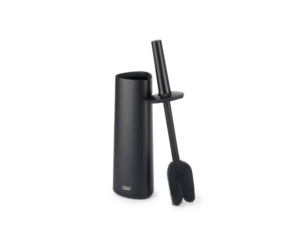 Joseph Joseph Flex 360, Advanced Smart Toilet Brush and Storage Holder Set with Anti-drip, Anti-Clog, Triple-Action Replaceable Brush Head - Matt Black