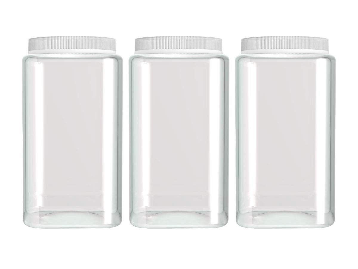 Silicook Clear Plastic Jar, Set of 3-30oz, Square Shaped, Transparent, Food Storage Container, Kitchen & Household Organization for Dry goods, Spices, Vegetables, Ingredients and More