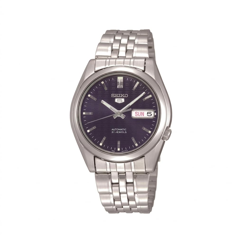 SEIKO SNK357 Automatic Watch for Men 5-7S Collection - Striking Black Dial with Day/Date Calendar, Luminous Hands, Stainless Steel Case & Bracelet