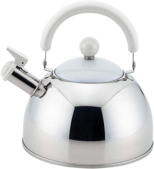 Yoshikawa SJ2436 Whistling Kettle, Made in Japan, Compatible with Gas Fire, 0.7 gal (2.5 L), Chocolate, White