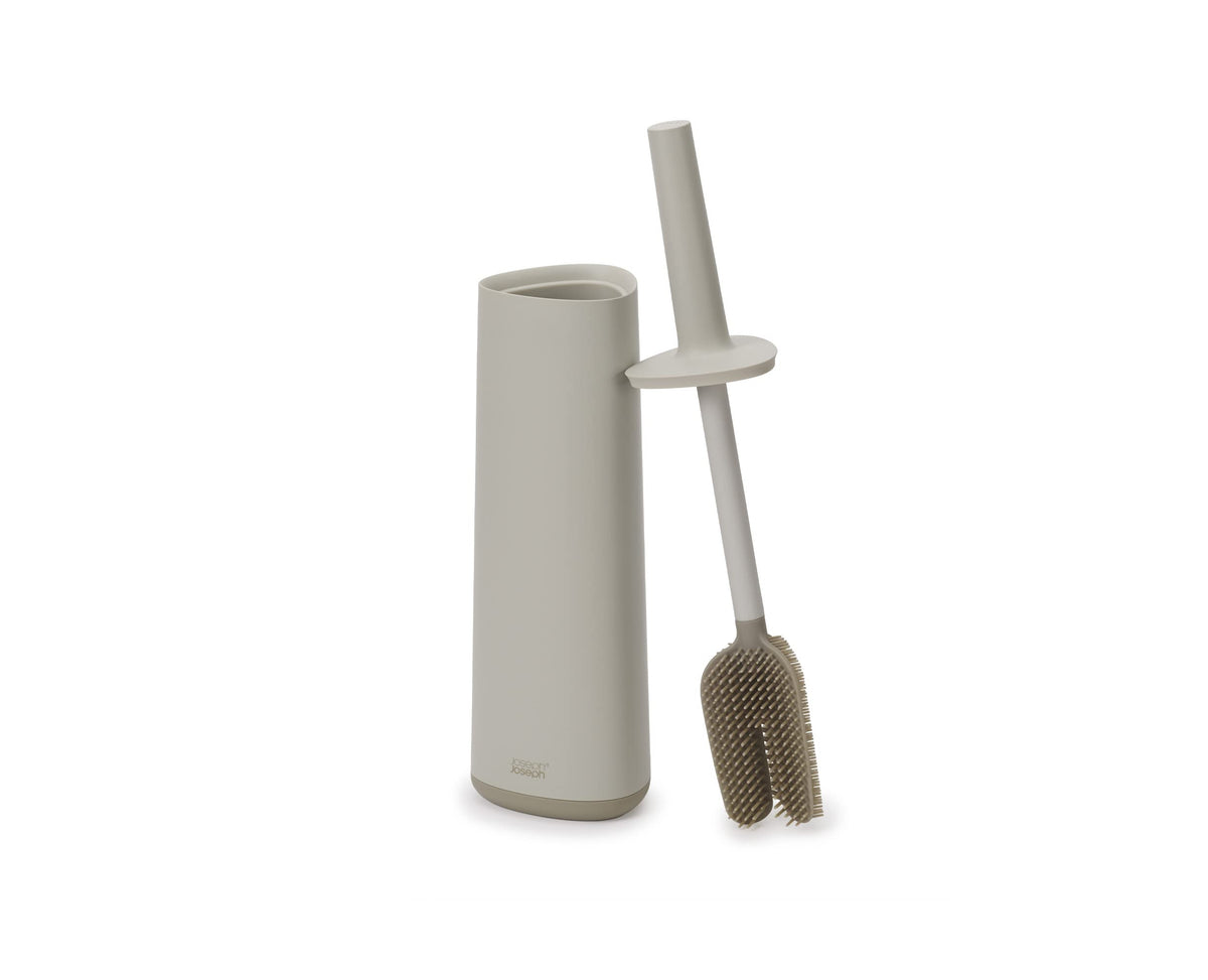 Joseph Joseph Flex 360, Advanced Smart Toilet Brush and Storage Holder Set with Anti-drip, Anti-Clog, Triple-Action Replaceable Brush Head - Matt Ecru