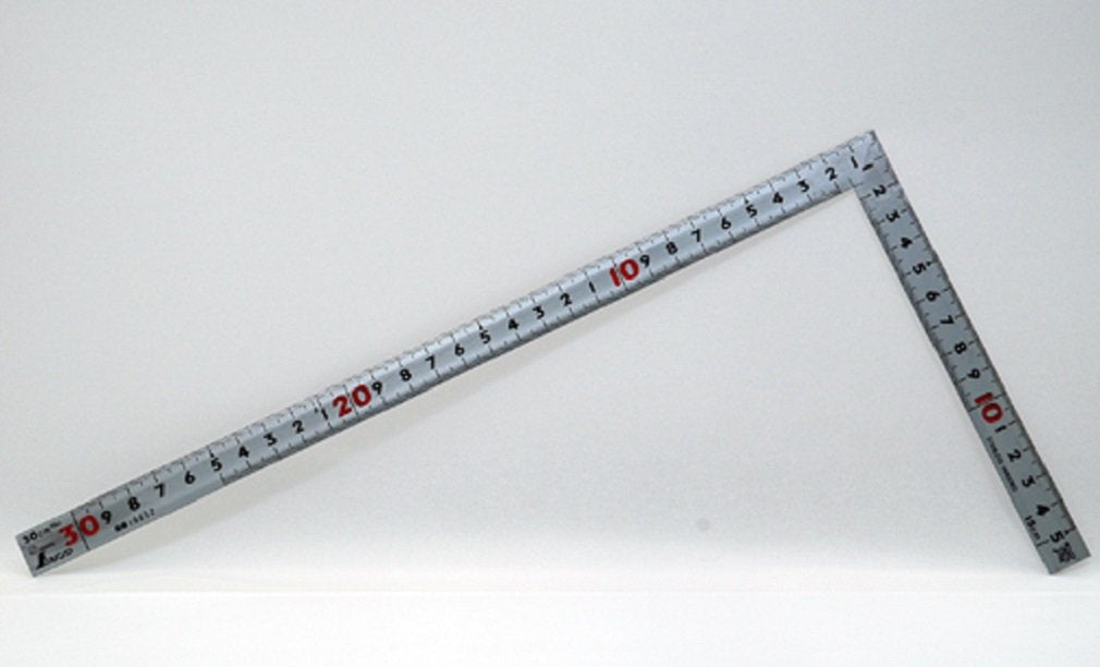 Shinwa Sokutei 10652 Curb Scale, Same Thickness, Square Shape, Masterpiece, Red Numerals, Silver, 11.8 inches (30 cm)