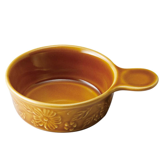 Banko Ware 17515 Soup Bowl with Hands, M, Approx. 7.1 x 5.1 inches (18 x 13 cm), Microwave, Oven Safe, Relief Olive, Made in Japan