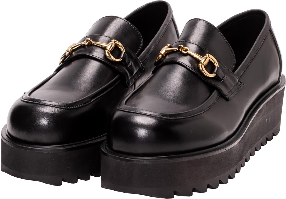 Endevice(エンデヴァイス) Men Classic Bit Loafer Cowhide Chunky Soul Slip-on Shoes Shark High U-Tip Thick Sole Approx. 2.2 inches (5.5 cm), Black, 27.0 cm