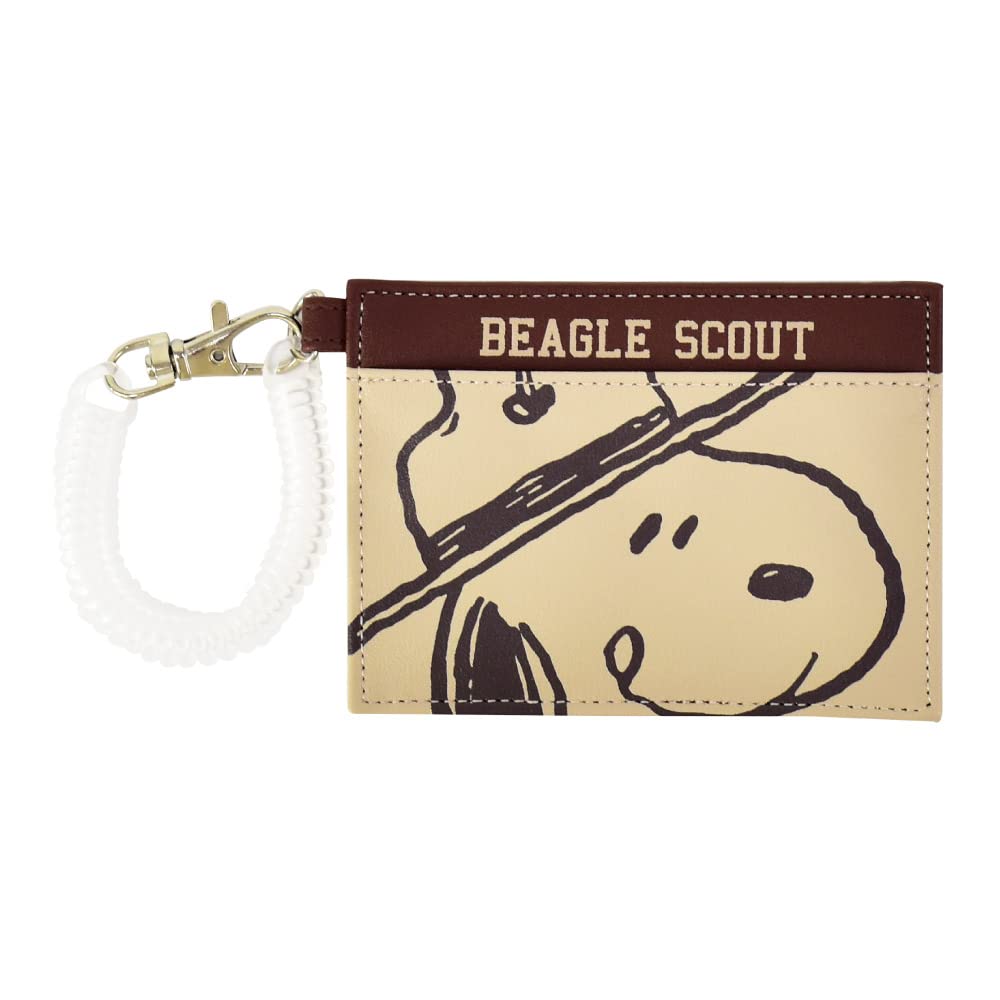 SNOOPY 0096 Women's Pass Case, Commuter Holder, Card Case, 2 Pieces, Synthetic Leather, Mini, Small, With Coil Chain, Simple, Face Up FA (SPZ-2977), One Size