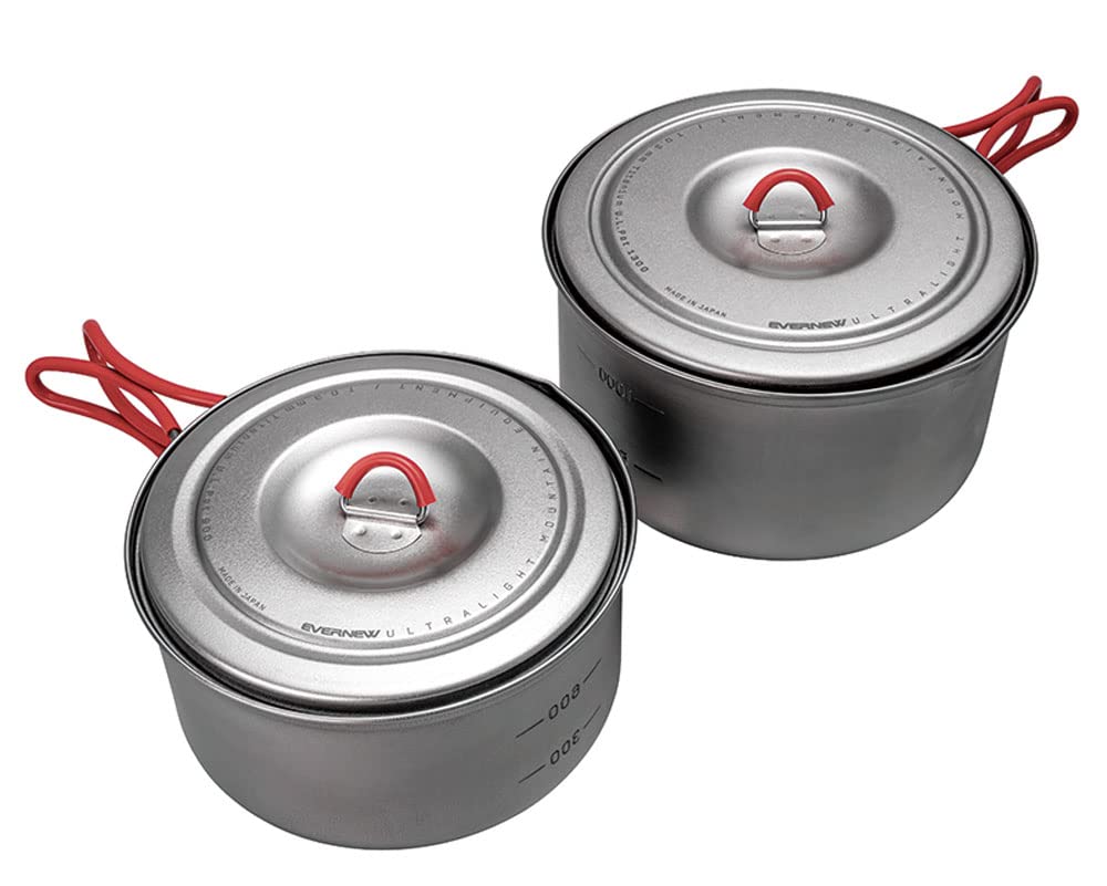Evernew Titanium Lightweight Camping Pot w/Folding Handle Set, 900 & 1300