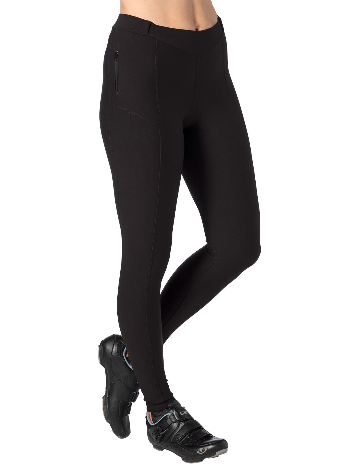 Terry Cycling Padded Bike Pants Womens Coolweather Tight Petite 27" Warm Fleece Leggings for Women with Padding Pocket - Black, X Small