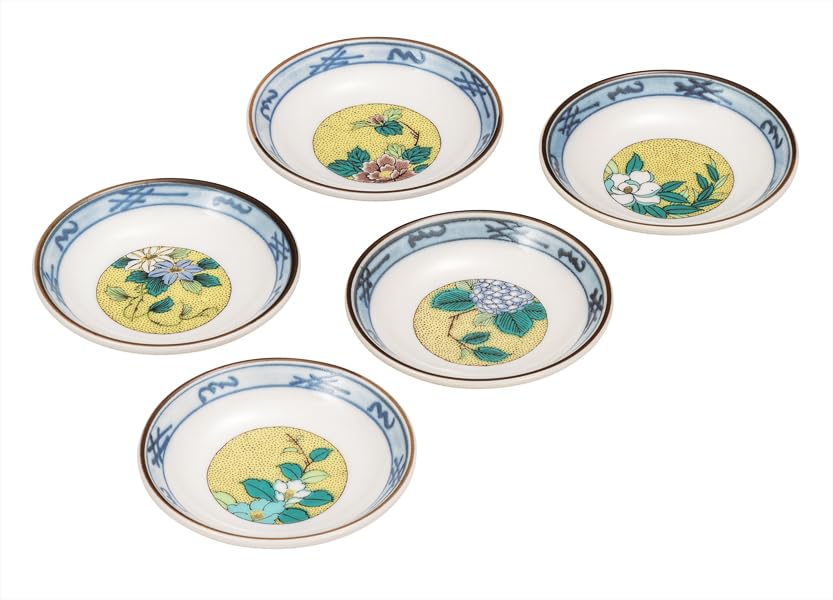 Nakamaru Kyutani Ware No. 3 Plate Set, Yoshidaya Flower K9-40