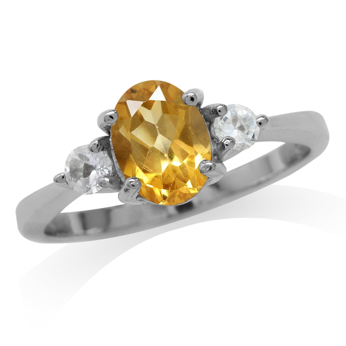 Silvershake 1.08ct. Natural Citrine and White Topaz Gold Plated 925 Sterling Silver Engagement Ring Size 11