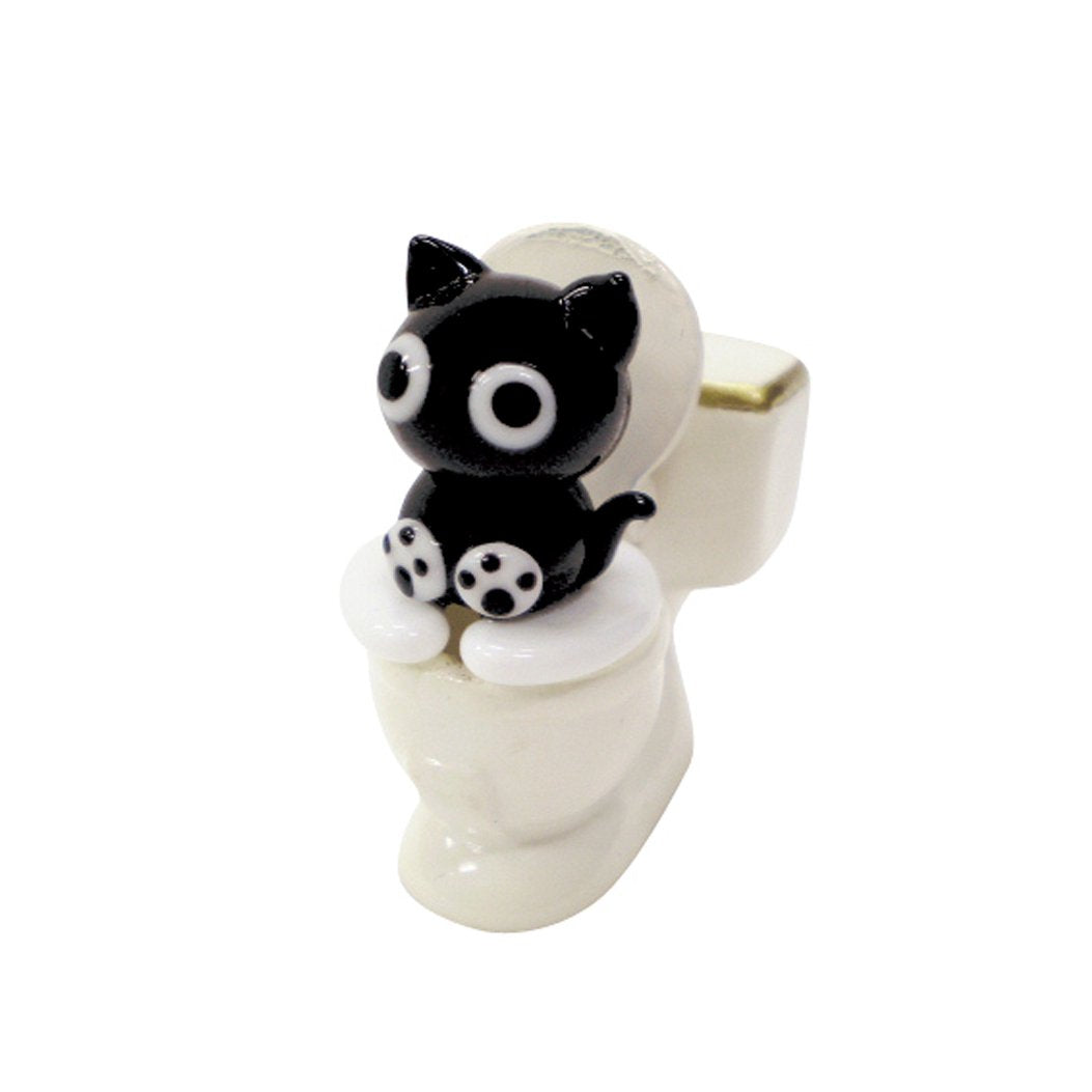 キャッスルエンタープライズ(Castle Enterprise) Folkart Cute Cat Handmade Glasswork Toilet Long Stay Black Cat