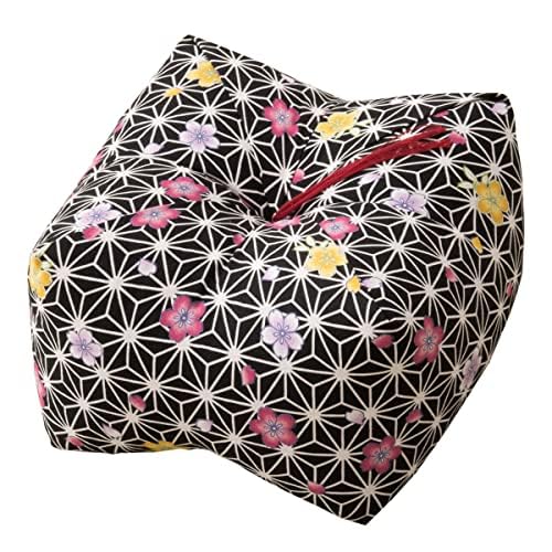 EMOOR Japanese Buckwheat Hulls Seiza Cushion Medium 9x9x5in Made in Japan (Sakura Black), Natural Buckwheat Husks Sobagara Floor Sitting Pillow Tatami Cool Nap Side Sleepers