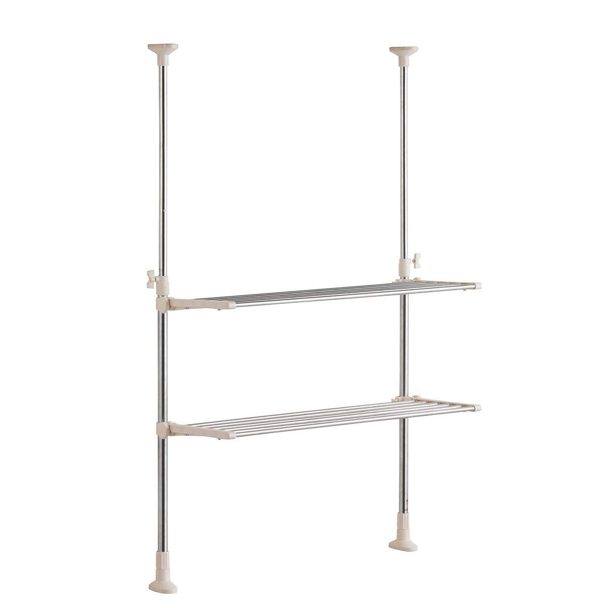 Bestco NY-1000 Stainless Steel Tension Kitchen Rack, 2 Tiers, Regular Shelf, Warm Gray