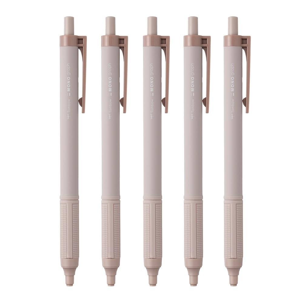 Tombow Permanent Ballpoint Pens, Monograph Light, 0.5mm, Black Ink, Smoky Brown Axis, Pack of 5, BC-MGLE55-5P