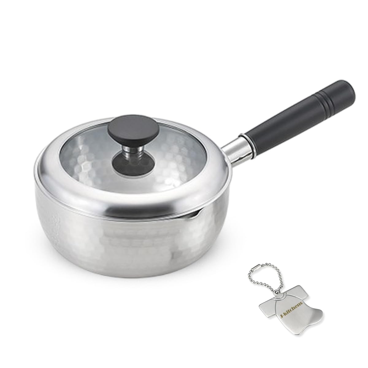 J-kitchens Japanese One-Handled Pot, Stainless Steel, Hammered Snow Pan with Lid, 7.1 inches (18 cm), Rustproof, Gas, Induction Compatible, Made in Japan, Original Tag Included